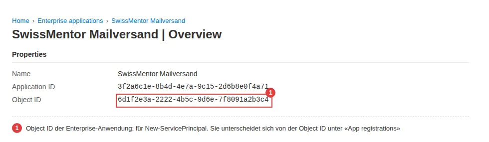 Beispiel mit fiktiven Daten: Object ID der Enterprise-Anwendung