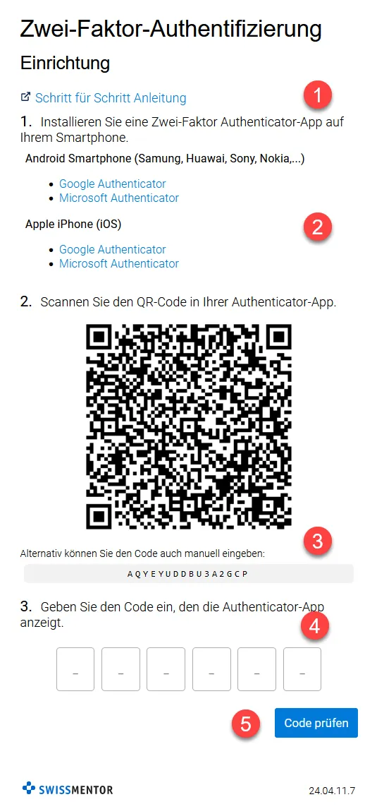 2FA Einrichtung starten