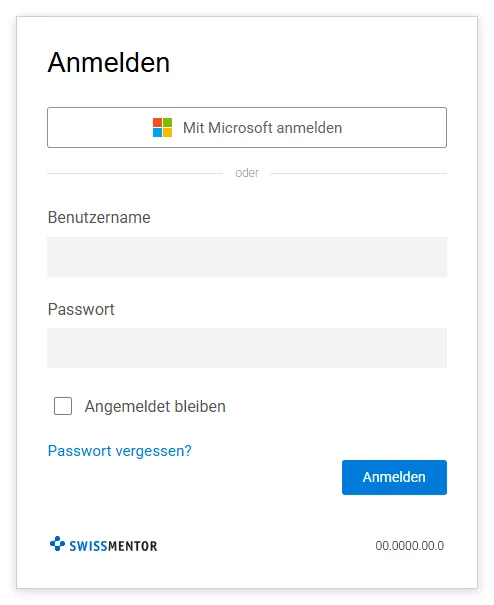 SwissMentor Login-Seite