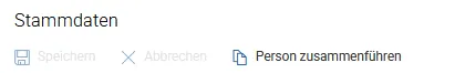 Symbolleiste der Stammdaten mit dem Befehl «Person zusammenführen»