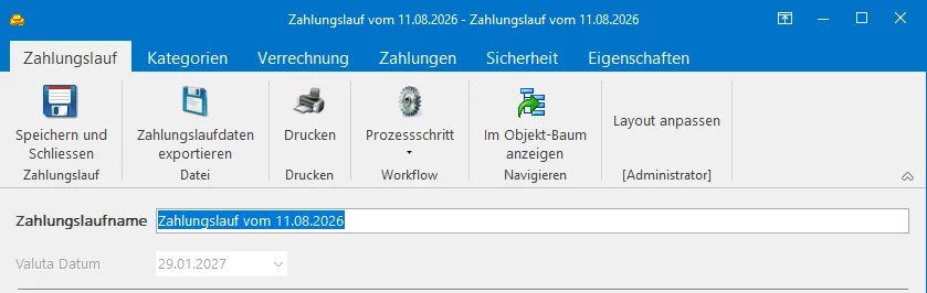 Export der Zahlungslaufdaten im Windows-Client